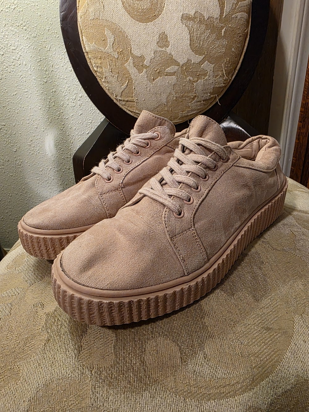 JustFab Women's Suede Lace-Up Sneakers in Blush Pink